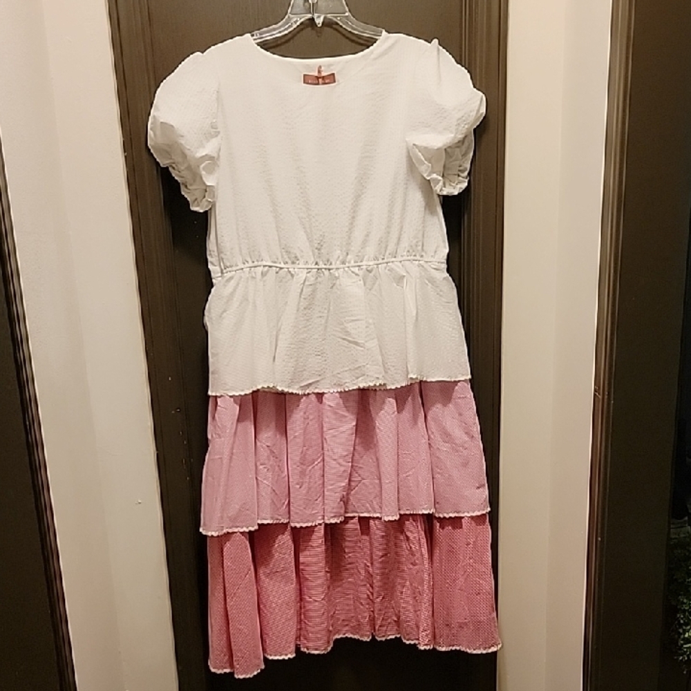 JessaKae White and Pink Ruffled Tiered Sundress. 2X. NWT.   Sweet Dress. 💝